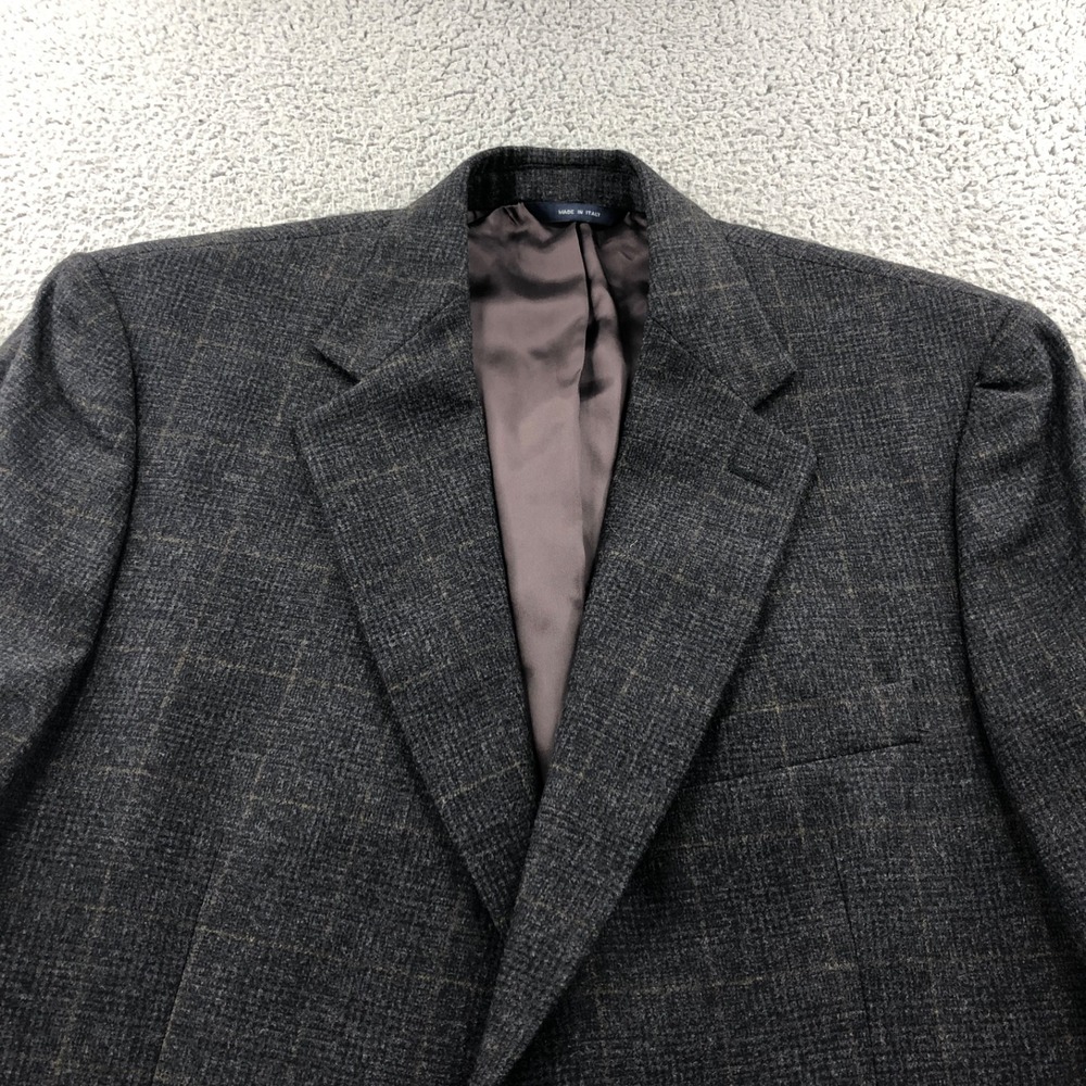 Brooks Brothers Blazer Men 42 Long Gray Windowpane  Wool Sportcoat Made In Italy